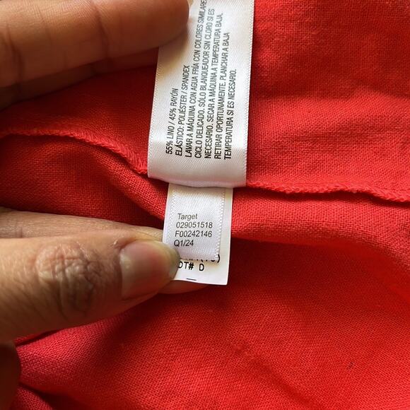 Ingrid + Isabel Maternity Peasant Mini Dress Medium Coral Red Cottagecore Linen - Picture 10 of 13